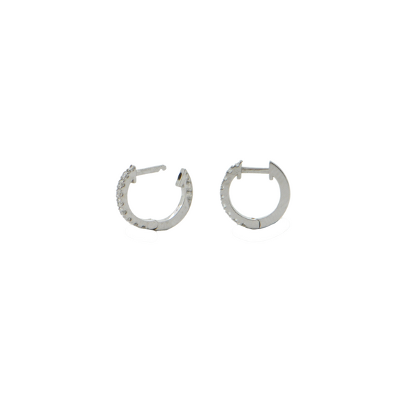 Micro 18K White Gold Diamond Round Huggie Hoop Earrings + Montreal Estate Jewelers