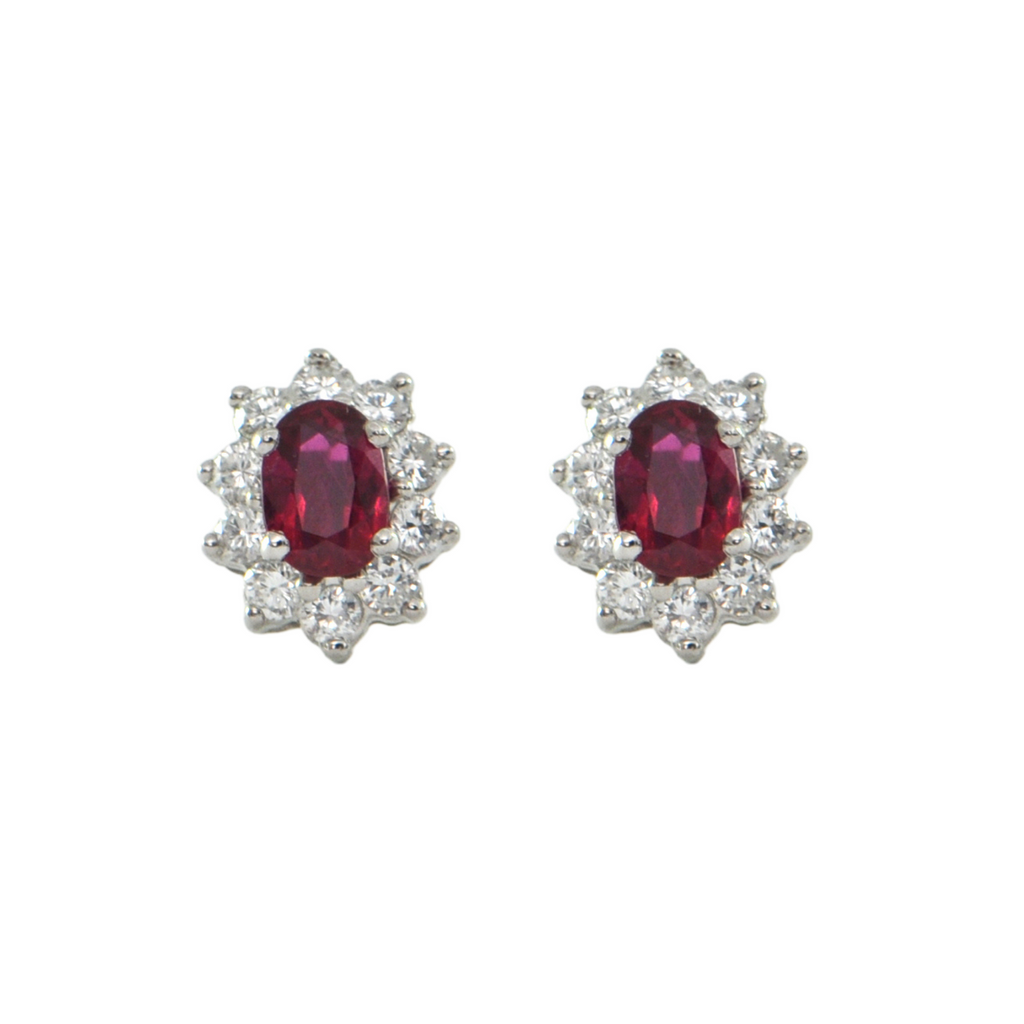 Daisy Exclusive Ruby and Diamond Halo Earrings + Montreal Estate Jewelers