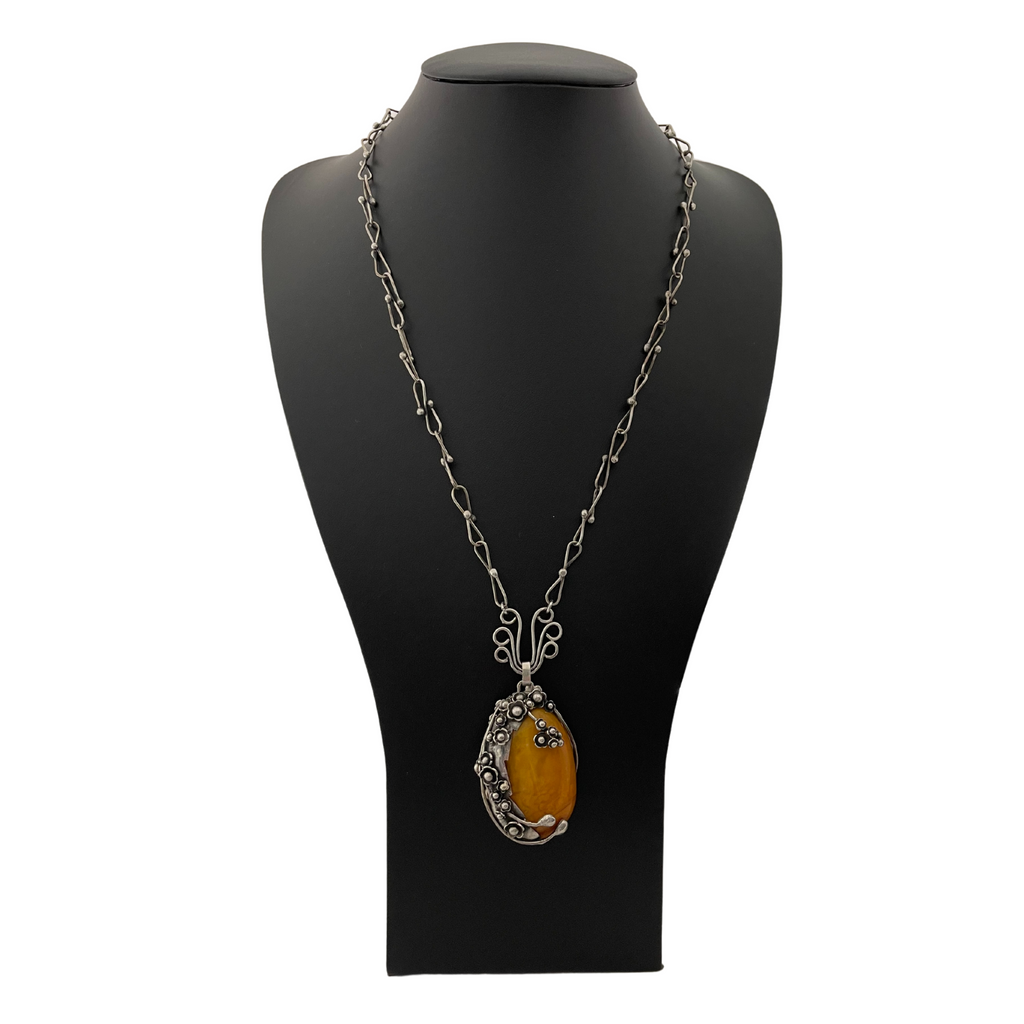 Vintage Butterscotch Amber Sterling Necklace + Montreal Estate Jewelers