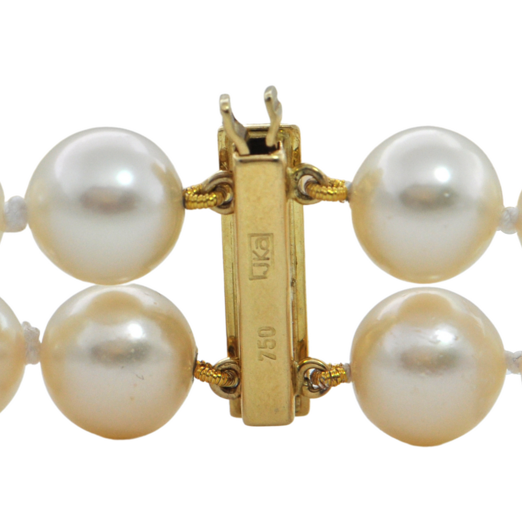 Vintage Double Strand Cultured Pearl Necklace with Gold Clasp