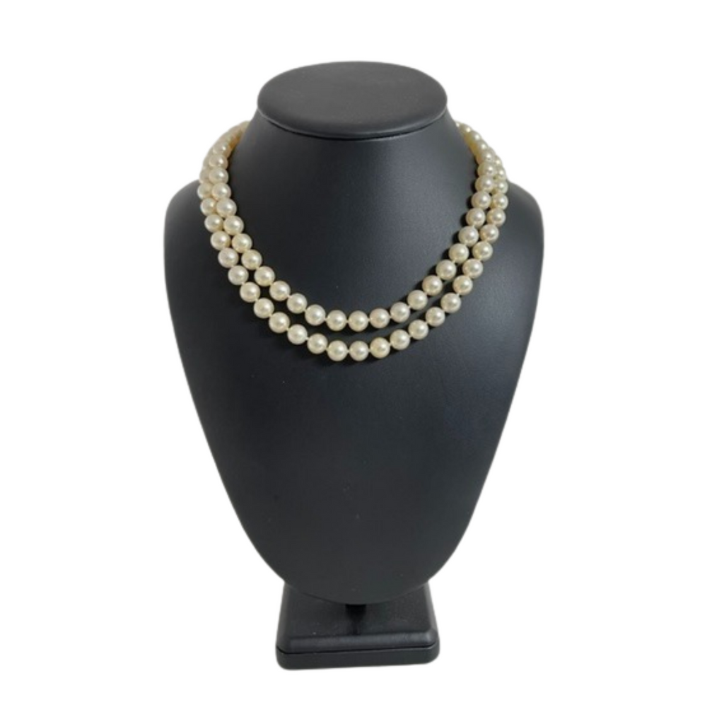 Vintage Double Strand Cultured Pearl Necklace with Gold Clasp