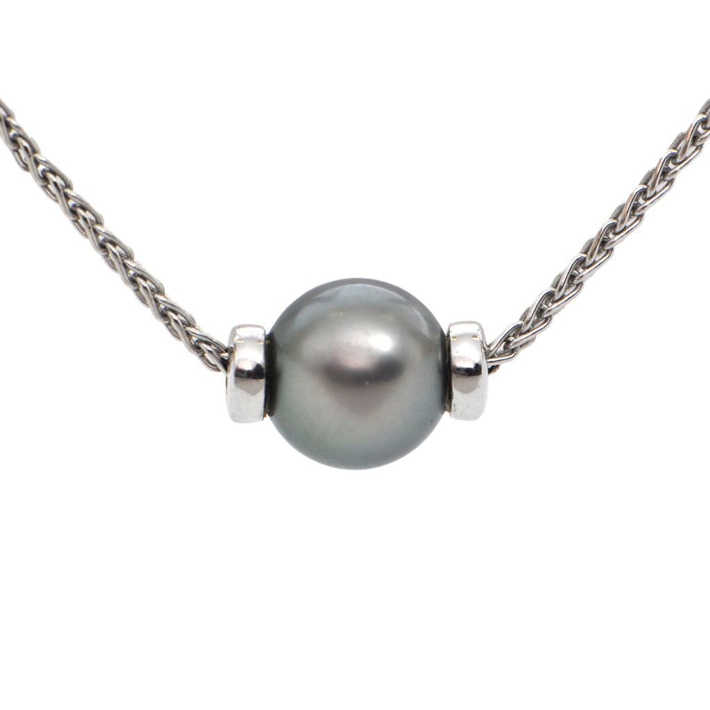 Italian Tahitian Pearl 18k White Gold Necklace + Montreal Estate Jewelers