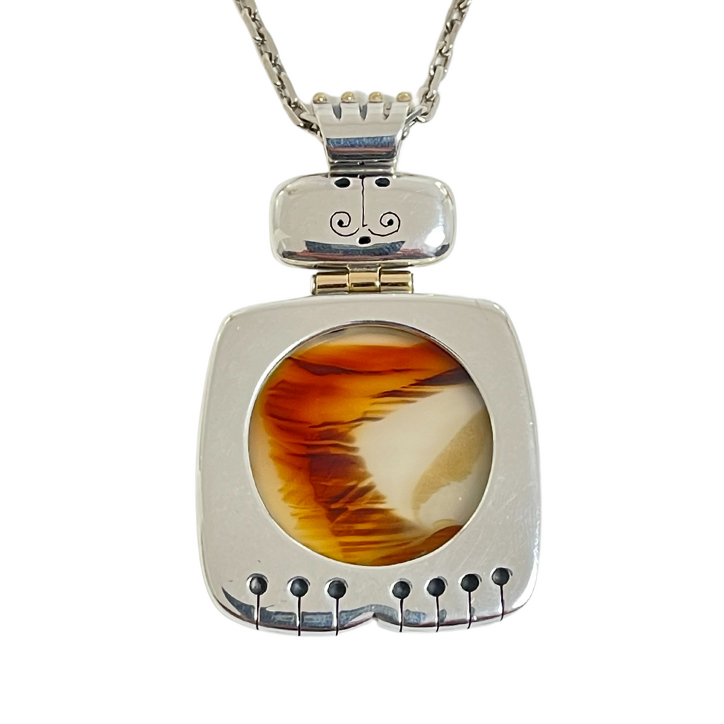 Signed Walter Schluep Agate and Sterling Silver King Pendant Necklace + Montreal Estate Jewelers