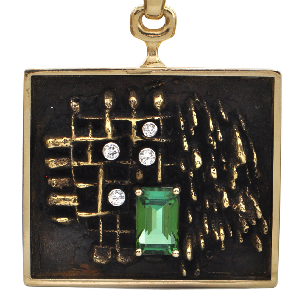 Signed Walter Schluep Tourmaline and Diamond Pendant Necklace (1974) + Montreal Estate Jewelers