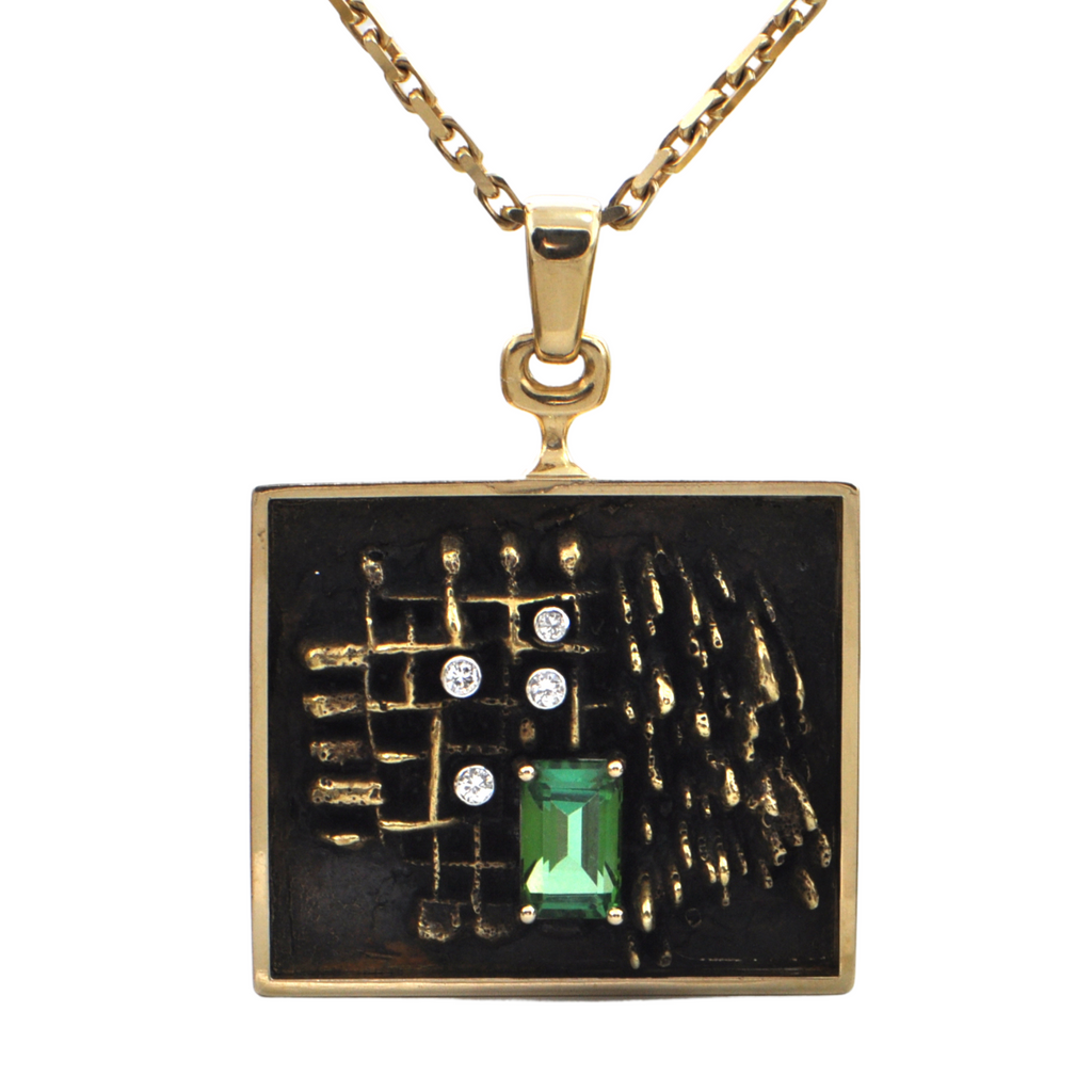 Signed Walter Schluep Tourmaline and Diamond Pendant Necklace (1974) + Montreal Estate Jewelers