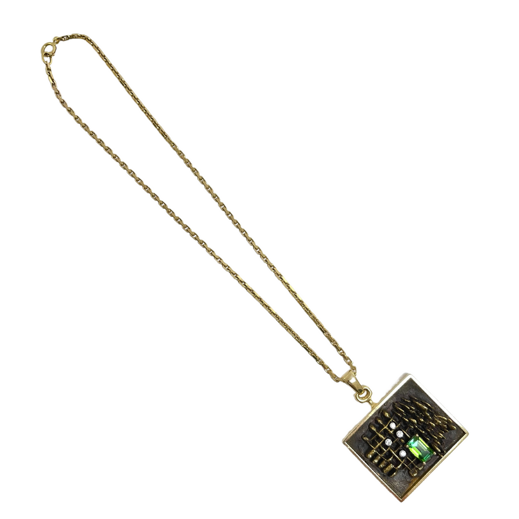 Signed Walter Schluep Tourmaline and Diamond Pendant Necklace (1974) + Montreal Estate Jewelers