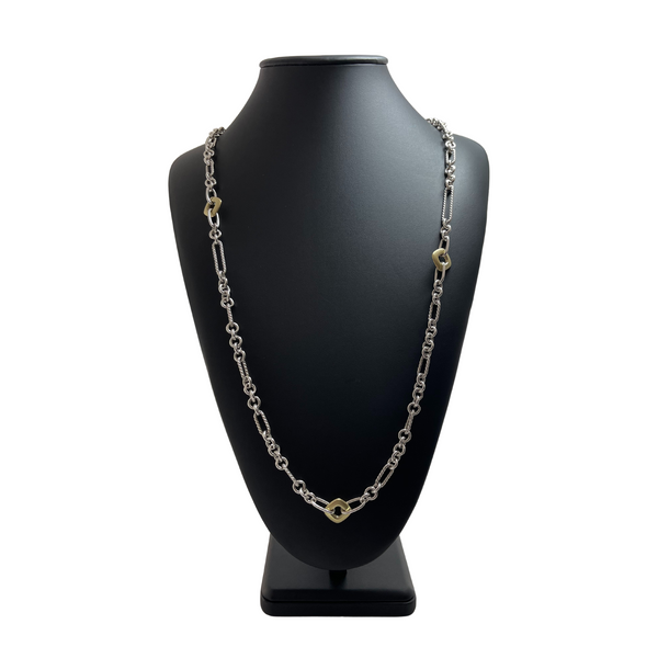 David Yurman Sterling Silver 18k Yellow Gold Figaro Link Necklace + Montreal Estate Jewelers