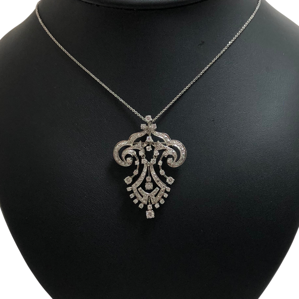 Antique Edwardian Fancy Diamond 14K White Gold Pendant C.1915