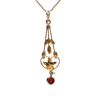 Edwardian Garnet and Seed Pearl 10K Gold Drop Pendant + Montreal Estate Jewelers