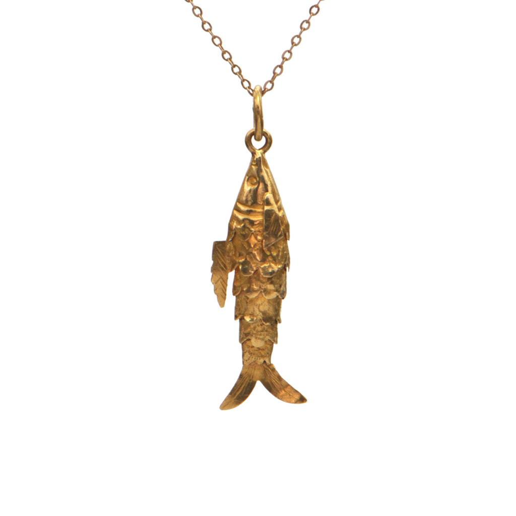 Vintage 18k Gold Articulated Fish Pendant + Montreal Estate Jewelers