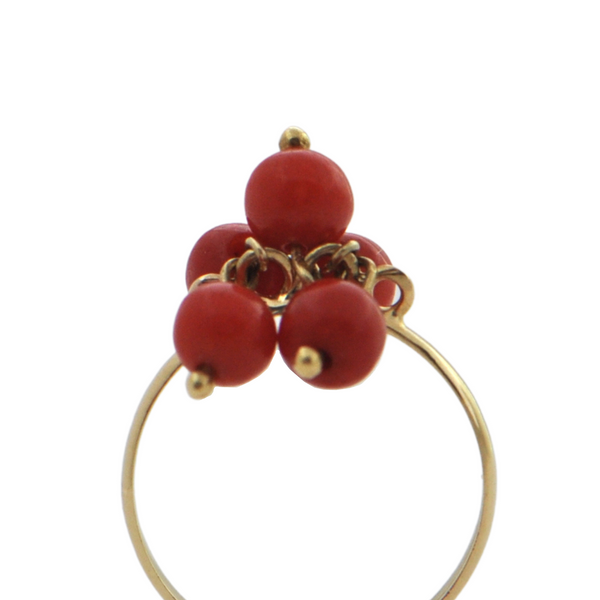 Vintage 18K Yellow Gold Mediterranean Red Coral Ring + Montreal Estate Jewelers