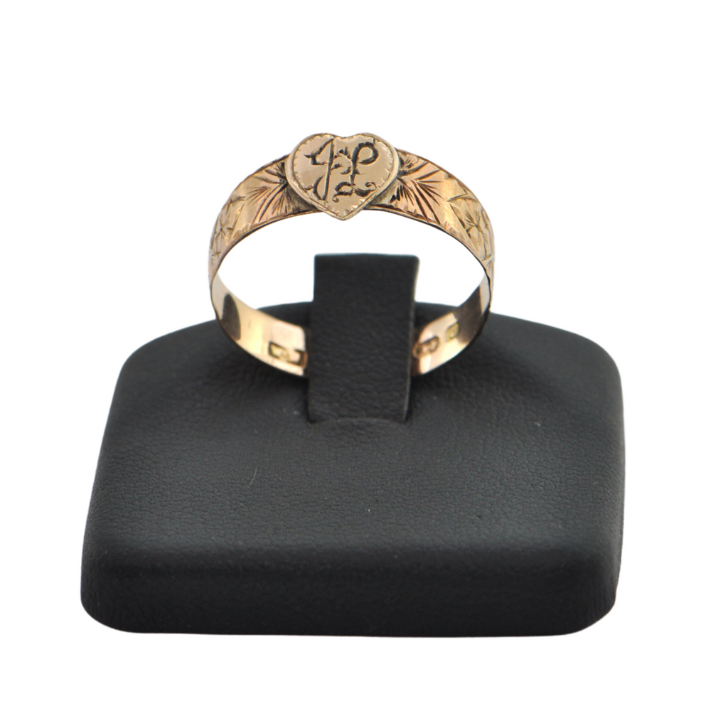 Antique English 9K Rose Gold Heart Ring C.1893 + Montreal Estate Jewelers