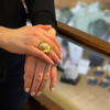 Modernist 'Demaret' White Fire Opal and Diamond 18K Yellow Gold Ring