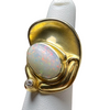 Modernist 'Demaret' White Fire Opal and Diamond 18K Yellow Gold Ring + Montreal Estate Jewelers