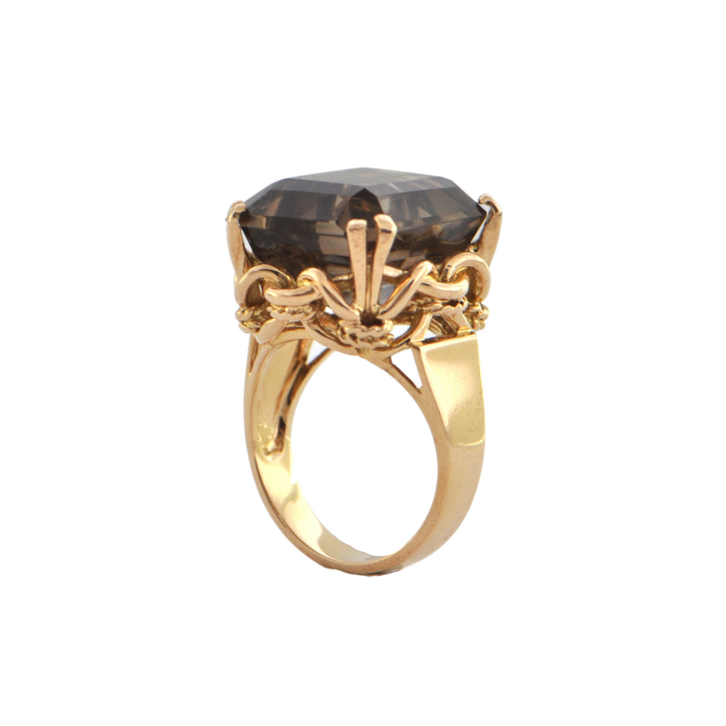 Vintage 16.3CT Smoky Quartz  18K Yellow Gold Ring + Montreal Estate Jewelers