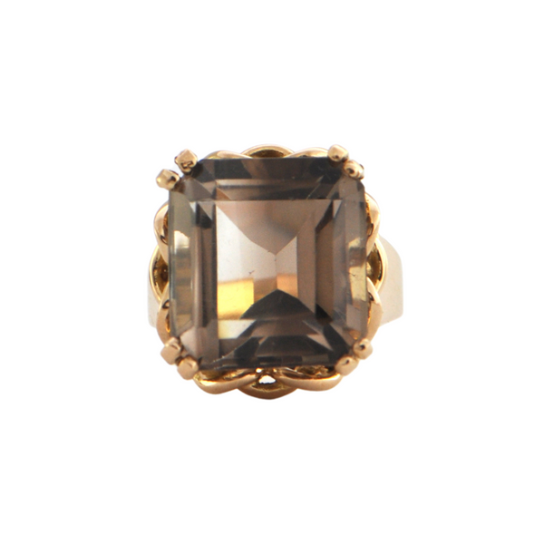 Vintage 16.3CT Smoky Quartz  18K Yellow Gold Ring + Montreal Estate Jewelers