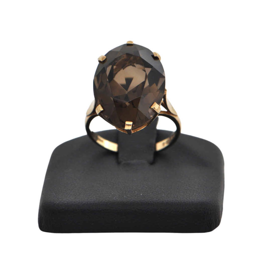 Vintage English 9K Yellow Gold 18ct Smokey Quartz + Montreal Estate Jewelers