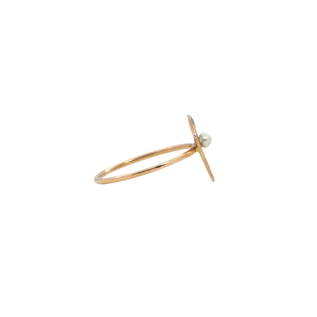 Art Deco Pearl 14K Gold Stickpin Ring + Montreal Estate Jewelers