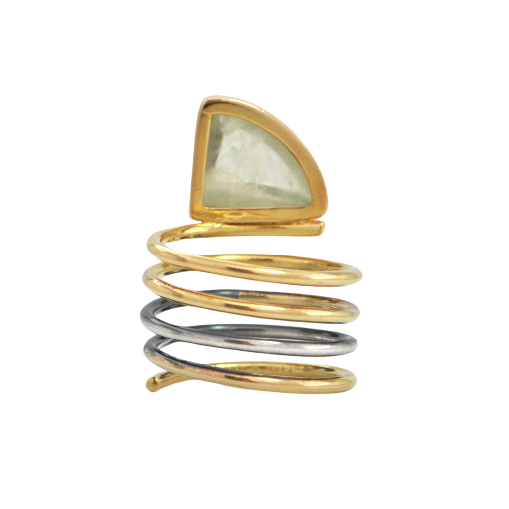 Chrysoberyl 18K Gold and Sterling Silver Coil Ring + Montreal Estate Jewelers