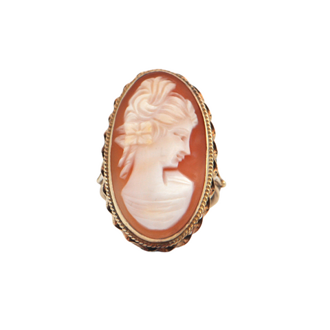 Antique Shell Cameo Elongated 14K Gold Ring + Montreal Estate Jewelers