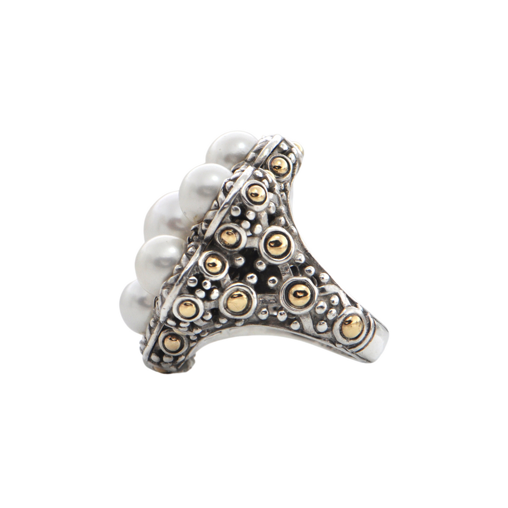 John Hardy Jaisalmer Dot Pearl, Sterling Silver and 18k Gold Ring + Montreal Estate Jewelers