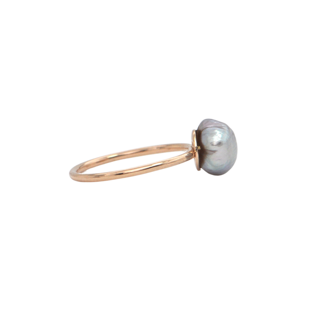 Antique 14K Rose Gold Natural Pearl Stickpin Ring + Montreal Estate Jewelers