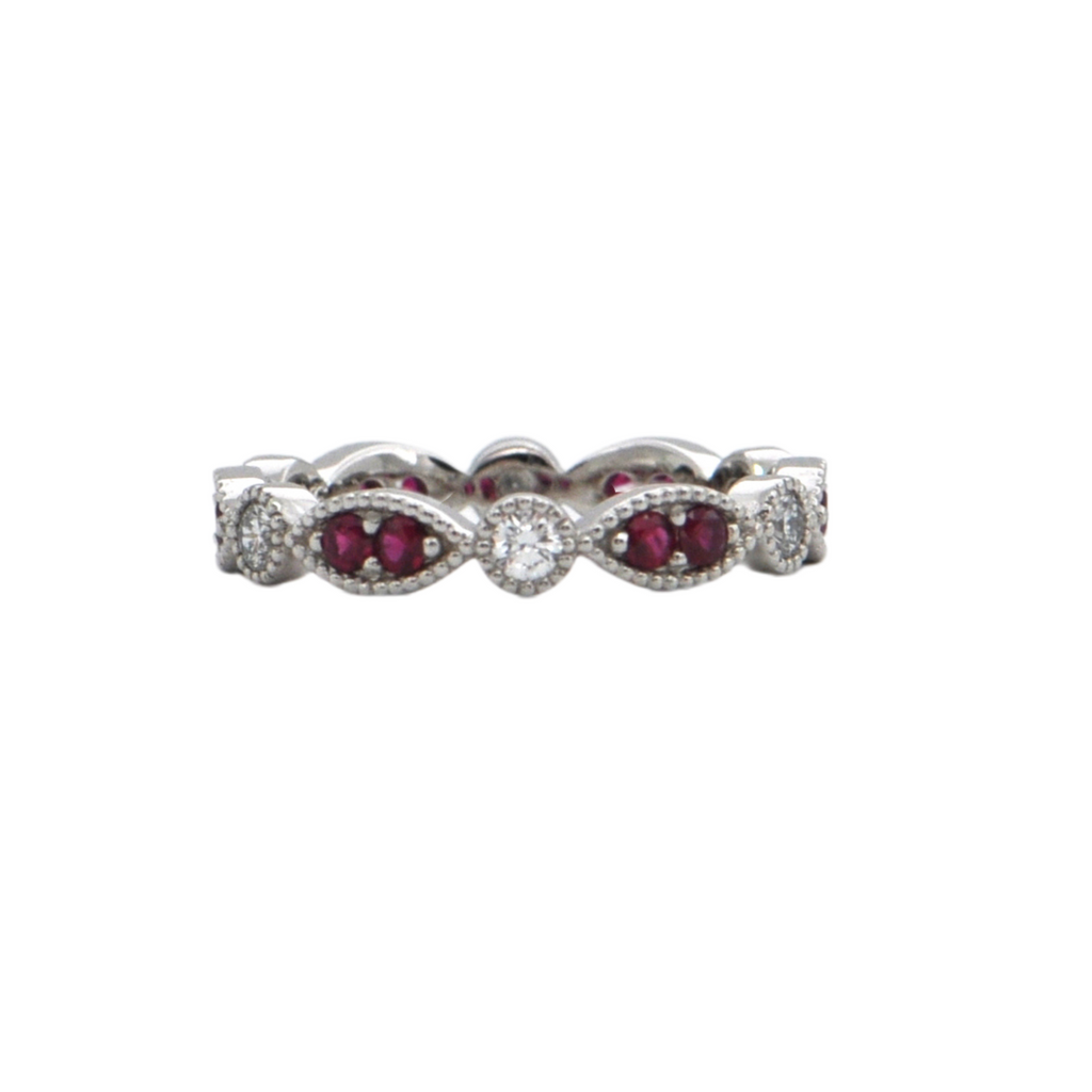 Daisy Exclusive Ruby and Diamond 18K Gold Eternity Ring + Montreal Estate Jewelers