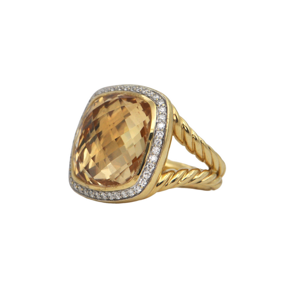 Estate David Yurman Albion Collection Citrine and Diamond 18K Gold Ring + Montreal Estate Jewelers