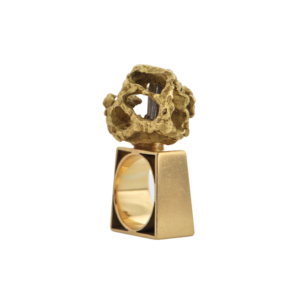 Mid-Century Brutalist Style Diamond 18k Gold Ring-Attributed to Walter Schluep + Montreal Estate Jewelers