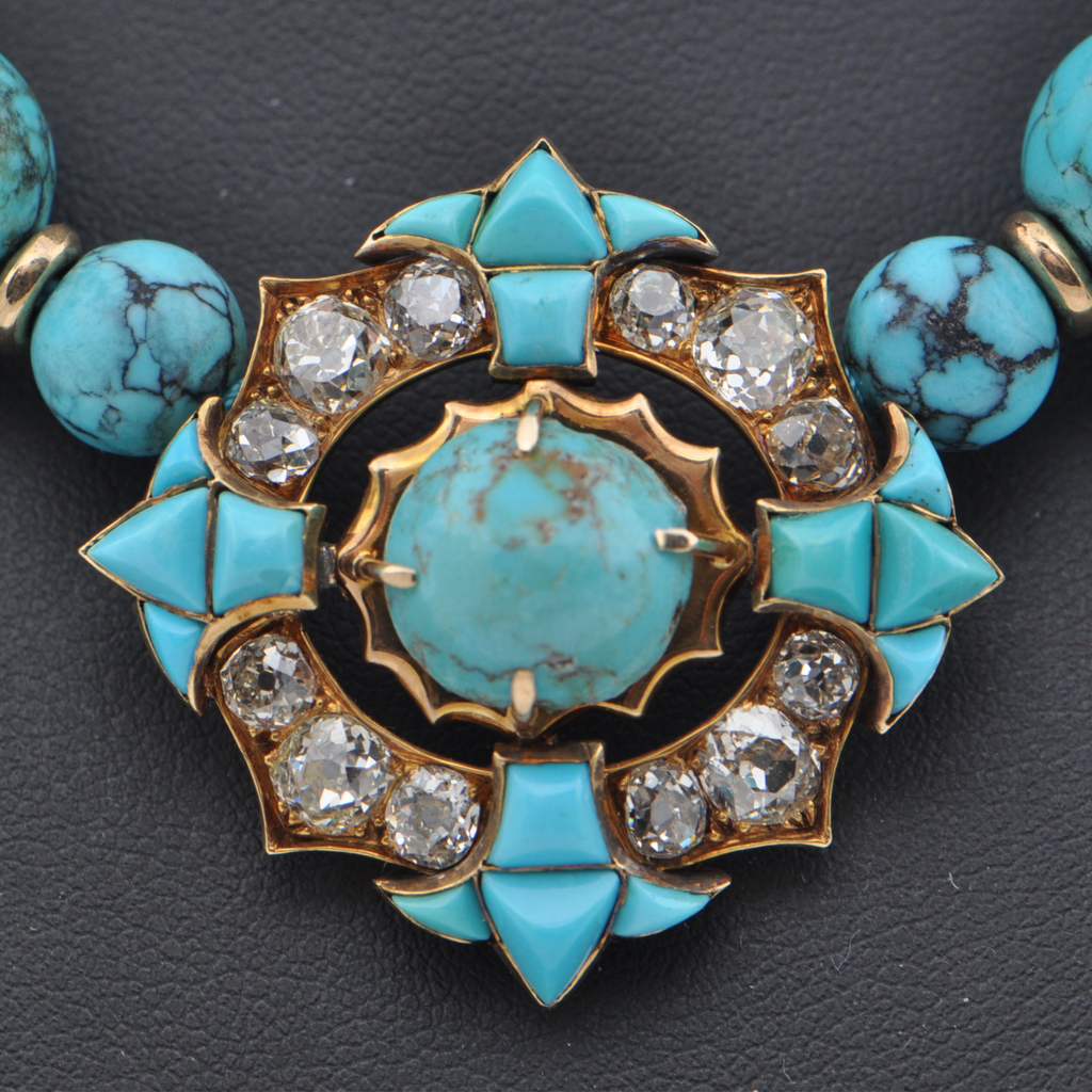 Antique Georgian 3.5CT Diamond and Turquoise Necklace C.1800 + Montreal Estate Jewelers