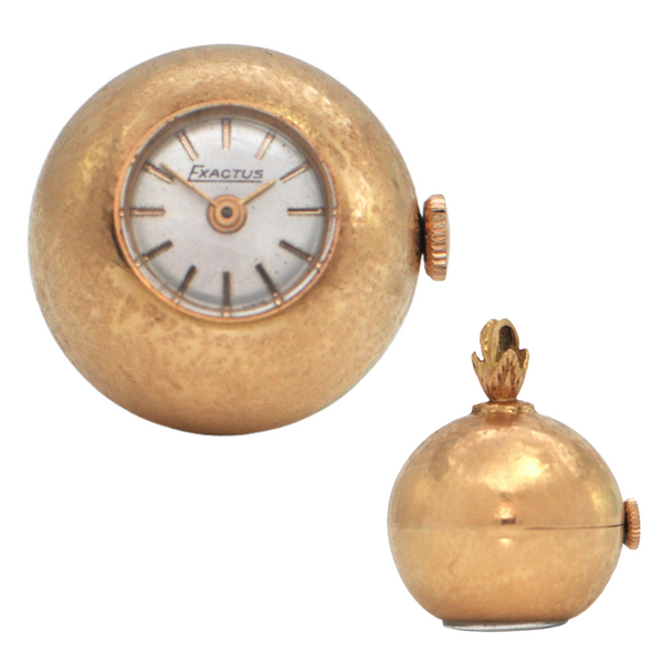 Vintage 18k Gold Exactus Pomegranate Ball Watch Pendant C. 1940's + Montreal Estate Jewelers