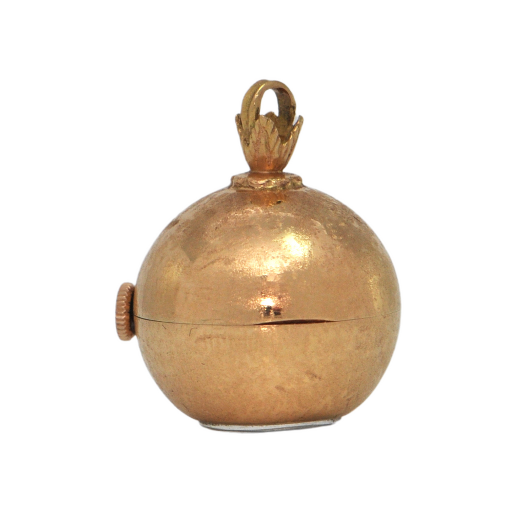 Vintage 18k Gold Exactus Pomegranate Ball Watch Pendant C. 1940's + Montreal Estate Jewelers