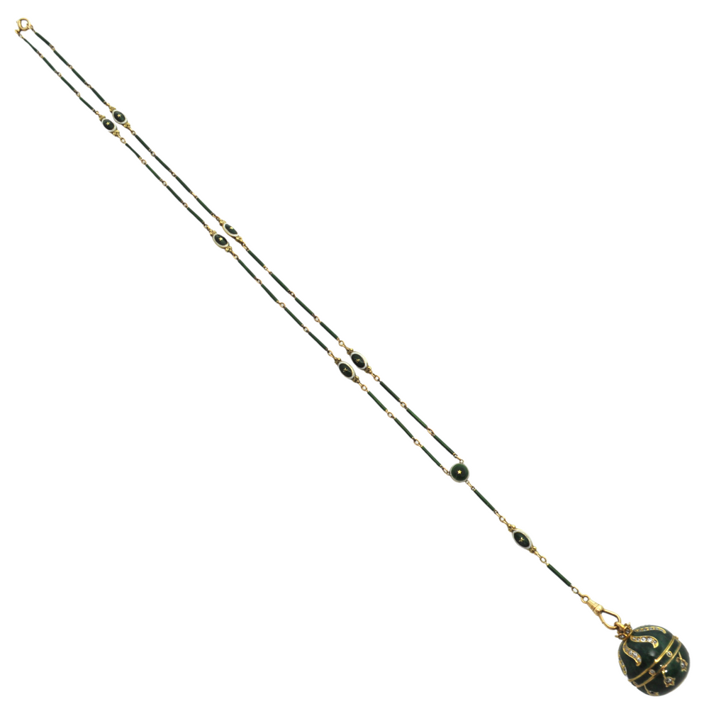 Antique French Green Enamel 18K Yellow Gold Ball Watch on Necklace C.1860-1880 + Montreal Estate Jewelers